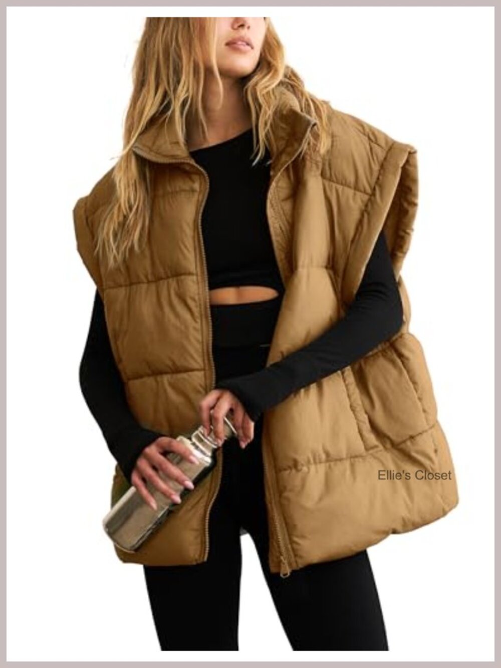 Women's Oversized Quilted Puffer Vest Sleeveless Zip Up Winter Coat
